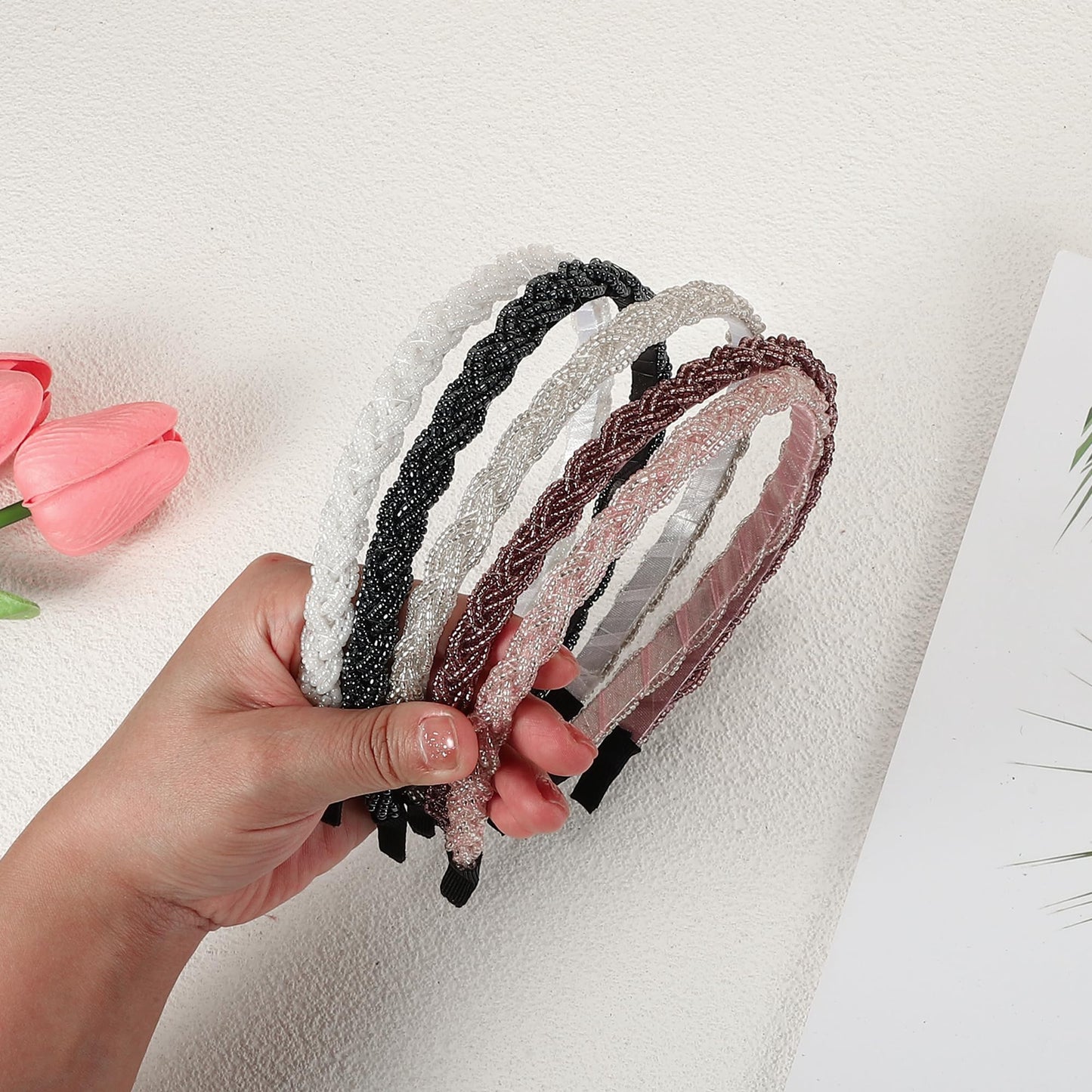 VOCOSTE 1 Pc Beaded Hair Hoop, Hairband for Women, Blue Black, 0.43 Inch Wide