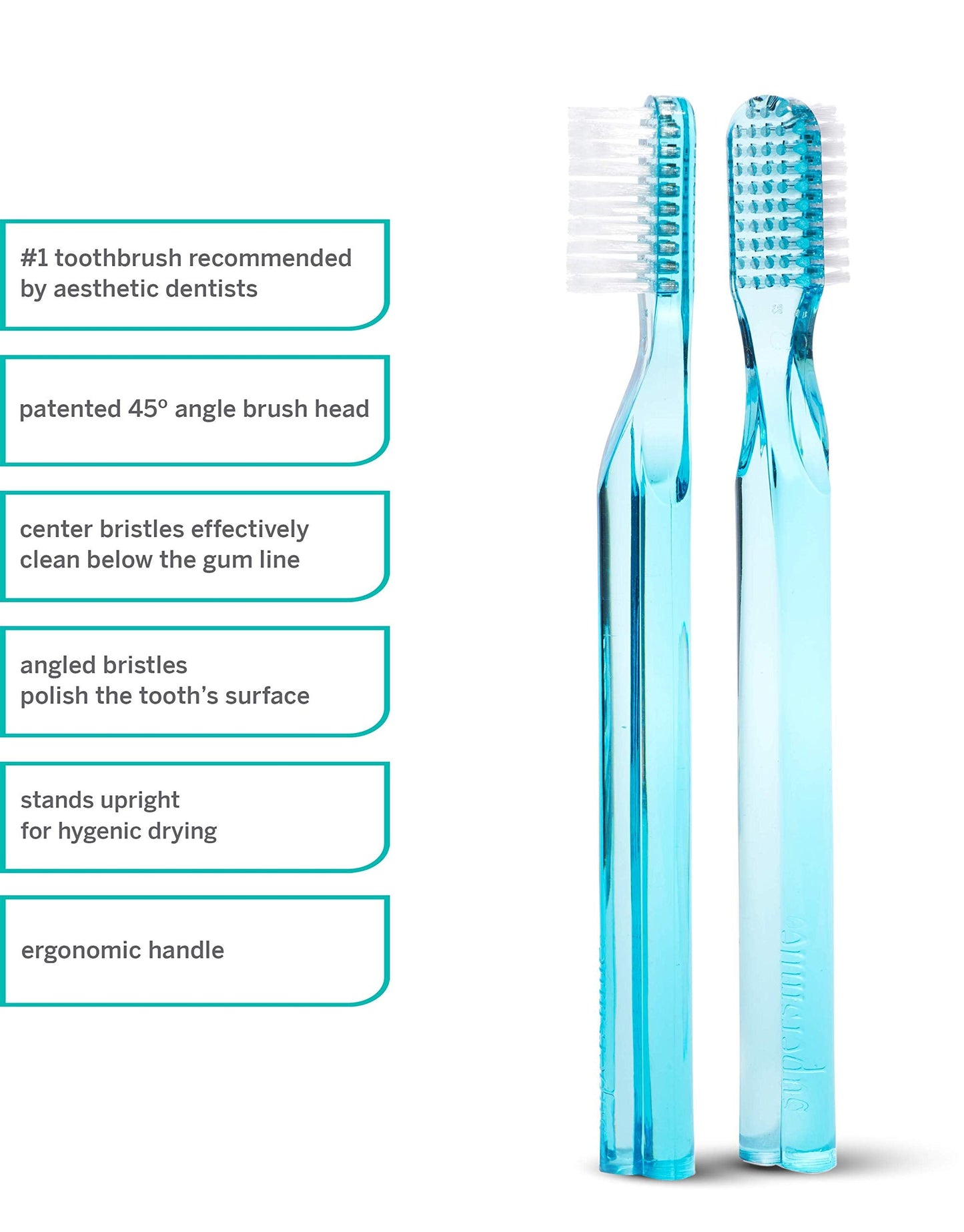 Supersmile New Generation Toothbrush w/ Patented 45° Soft Nylon Bristles - Whitening Tooth Brush w/ Ergonomic Handle Guarantees ADA Recommended Brushing Angle for Adults & Children (Blue)
