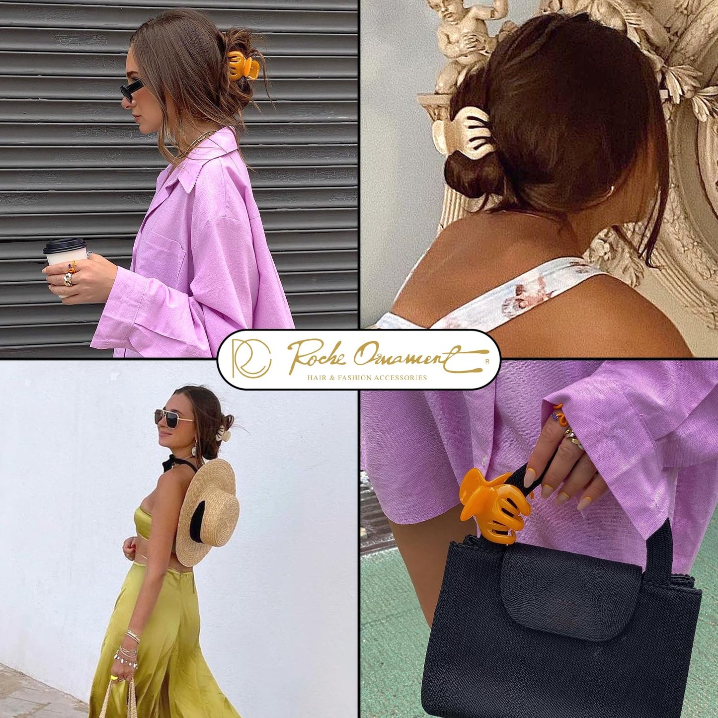 RC ROCHE ORNAMENT 6 Pcs Womens Hair Pumpkin Interlocking Teeth No Slip Secure Grip Strong Solid Ladies Beauty Accessory Classic Clamp Jaw Claw Clip, Large Jelly Candy Multicolor