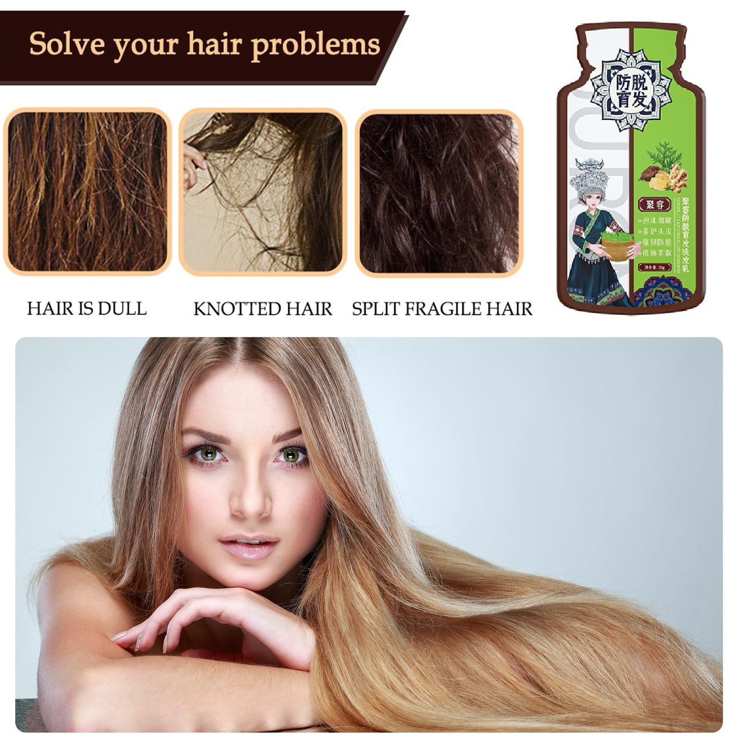 Anti Hair Loss Plant Shampoo, Ginger Plant Extract for Hair Growth,Oil Control, Hair Care for Women,Men (200g/box)