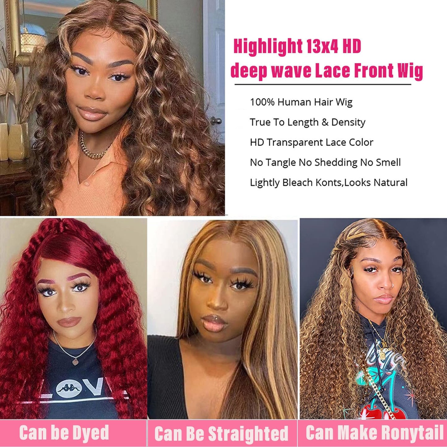 BLOCKICE Ombre Lace Front Wig Human Hair Wigs for Black Women 4/27 highlight lace front wigs human hair Honey Blonde 13x4 Deep Wave Lace Frontal Wig Pre Plucked 26 Inch