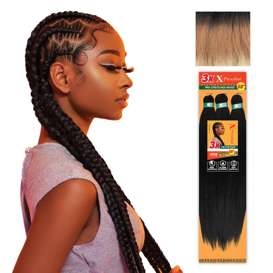Sensationnel Xpression prestretched braiding hair - 3x xpression 58-inch flame retardant smooth yaki braid - 3x x-pression 58 inch (2 pack, 3T2/27/613)