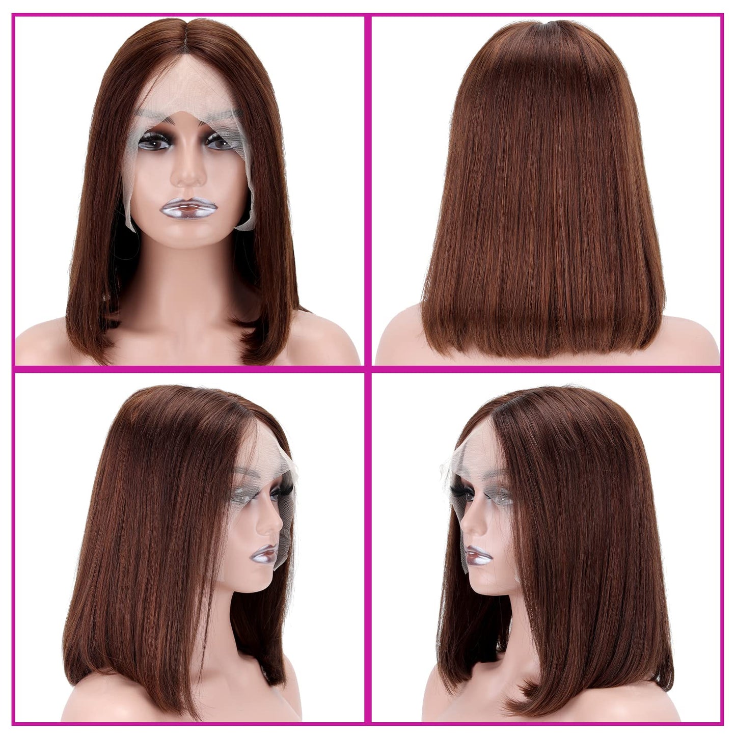 Bob Human Hair Wigs Short Straight Lace Front Wigs Cut Brown Short Curly Human Hair Wigs 180% Density Lace Front Wigs for Black Women Human Hair Plucked Pre Plucked With Baby Hair (4#, 14inch)