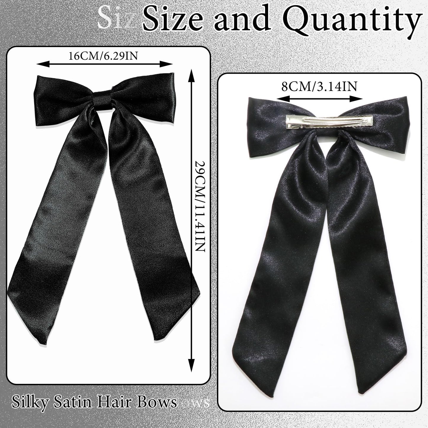 SAWINDA 4PCS Silky Satin Hair Bows for Women Black White Hair Ribbon Clip with Long Tail for Hair Daily Wear Wedding Party Prom Hair Bow Hair Accessories for Women Girls (Black*2&White*2)