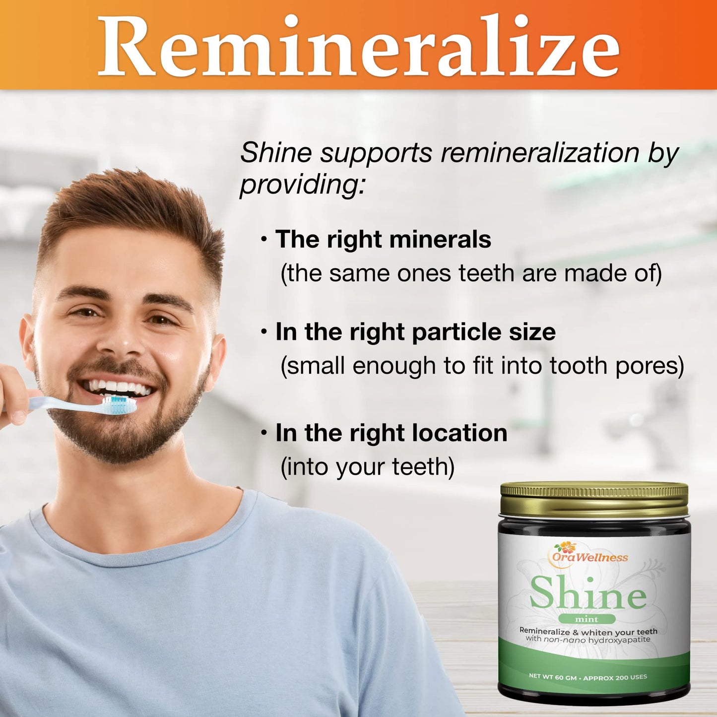 OraWellness Shine Remineralizing Natural Teeth Whitening Powder in Mint + Nut Free Healthy Mouth Blend Organic Toothpaste & Mouthwash Alternative Tooth Oil, Pack of 3