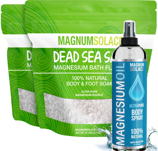 Pure 20 LBS Magnesium Bath Flakes & Magnesium Oil Spray - 100% Natural Relief (3 Item Bundle)