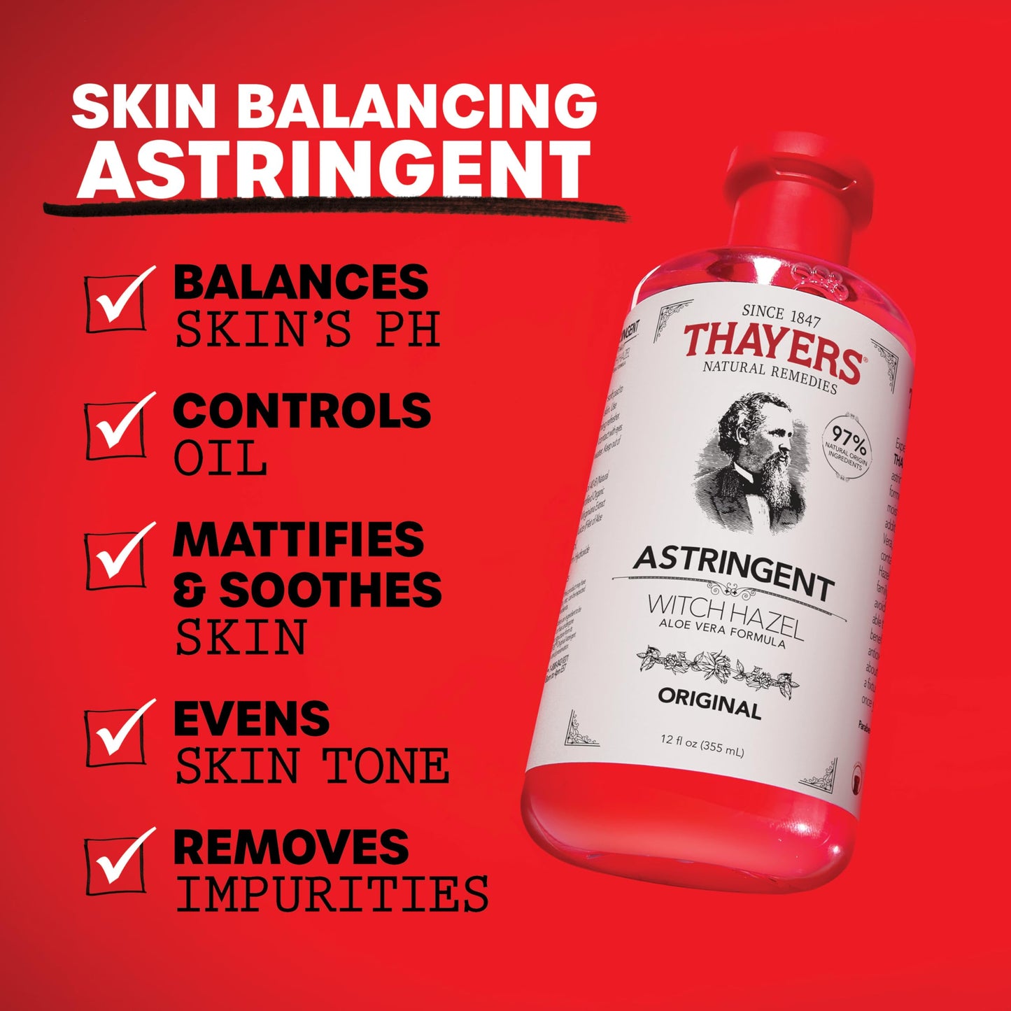 THAYERS Original Witch Hazel Astringent with Aloe Vera, 12 Oz (Pack of 2)