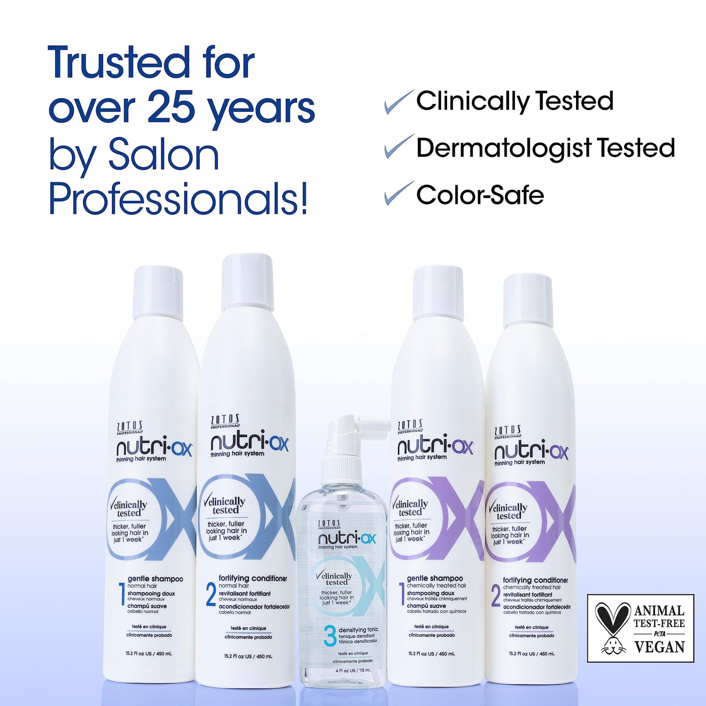 NUTRI-OX Gentle Shampoo & Conditioner & Tonic | Thicker, Fuller-Looking Hair | Normal Thinning Hair | Peppermint | Clinically & Dermatologically Tested | 33.8 Fl Oz