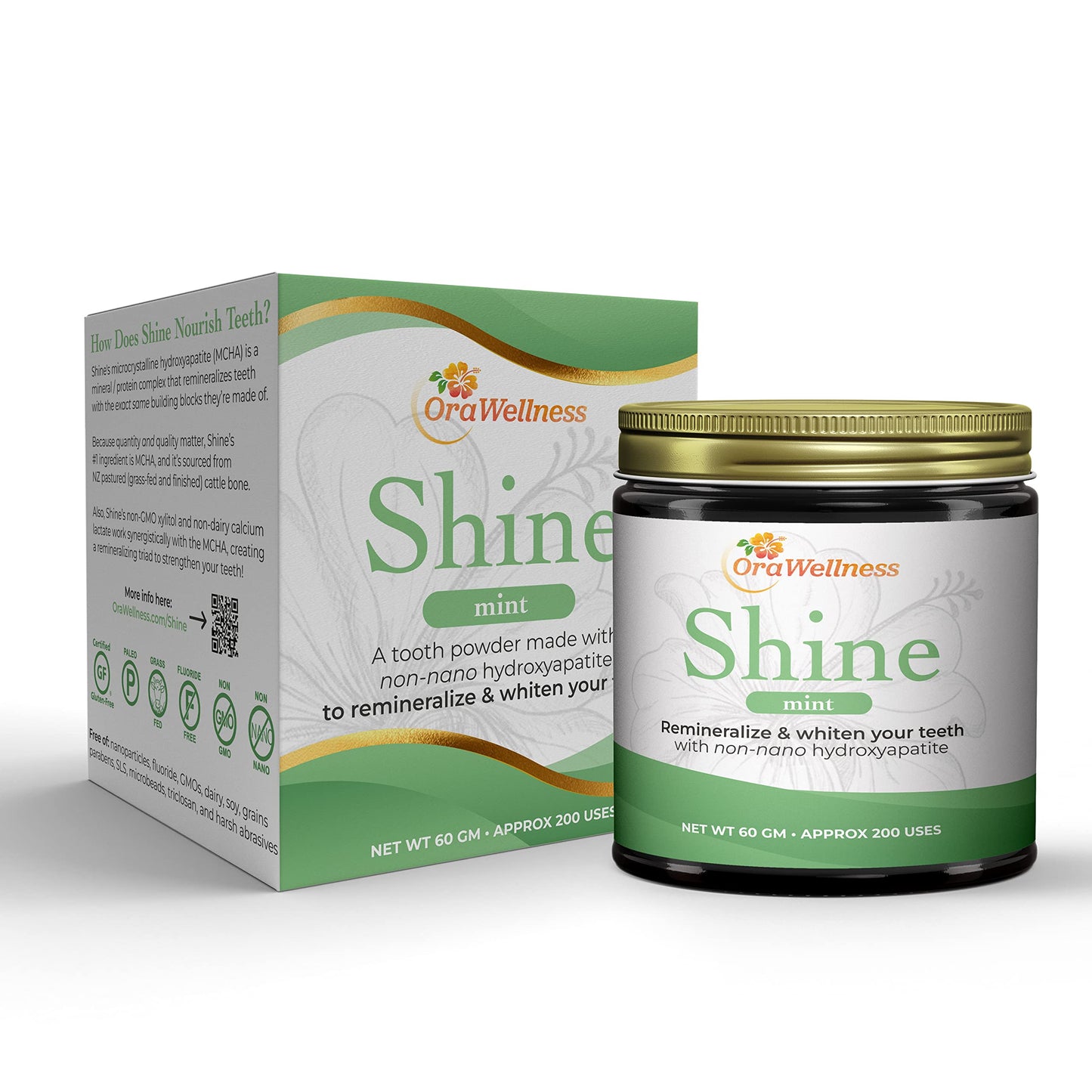 OraWellness Shine Remineralizing Natural Teeth Whitening Powder in Mint + Nut Free Healthy Mouth Blend Organic Toothpaste & Mouthwash Alternative Tooth Oil, Pack of 3