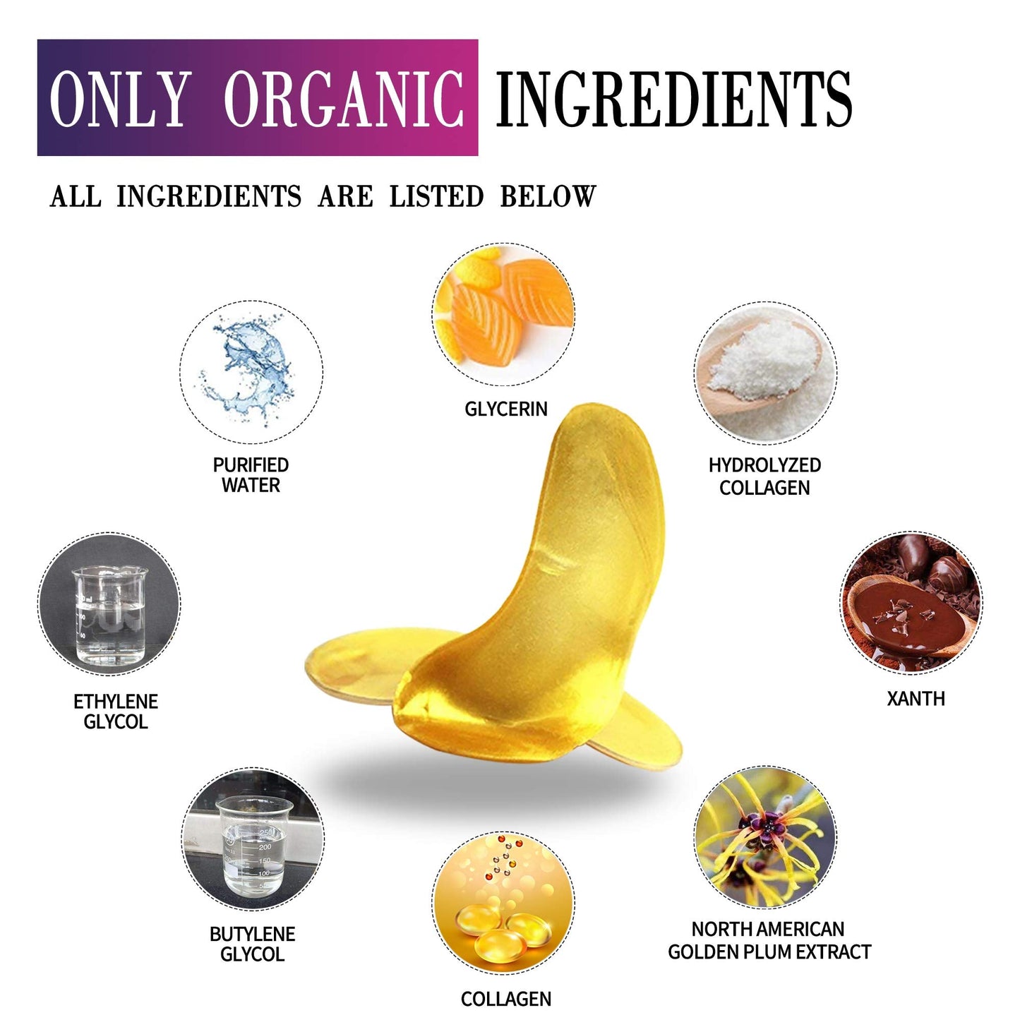 Vandarllin24K Gold Powder Gel Collagen Eye Masks Sheet Patch, Remove Bags,Dark Circles &Puffiness,Reduce Wrinkle,Moisturising,Hydrating for Blackheads (100Pairs)