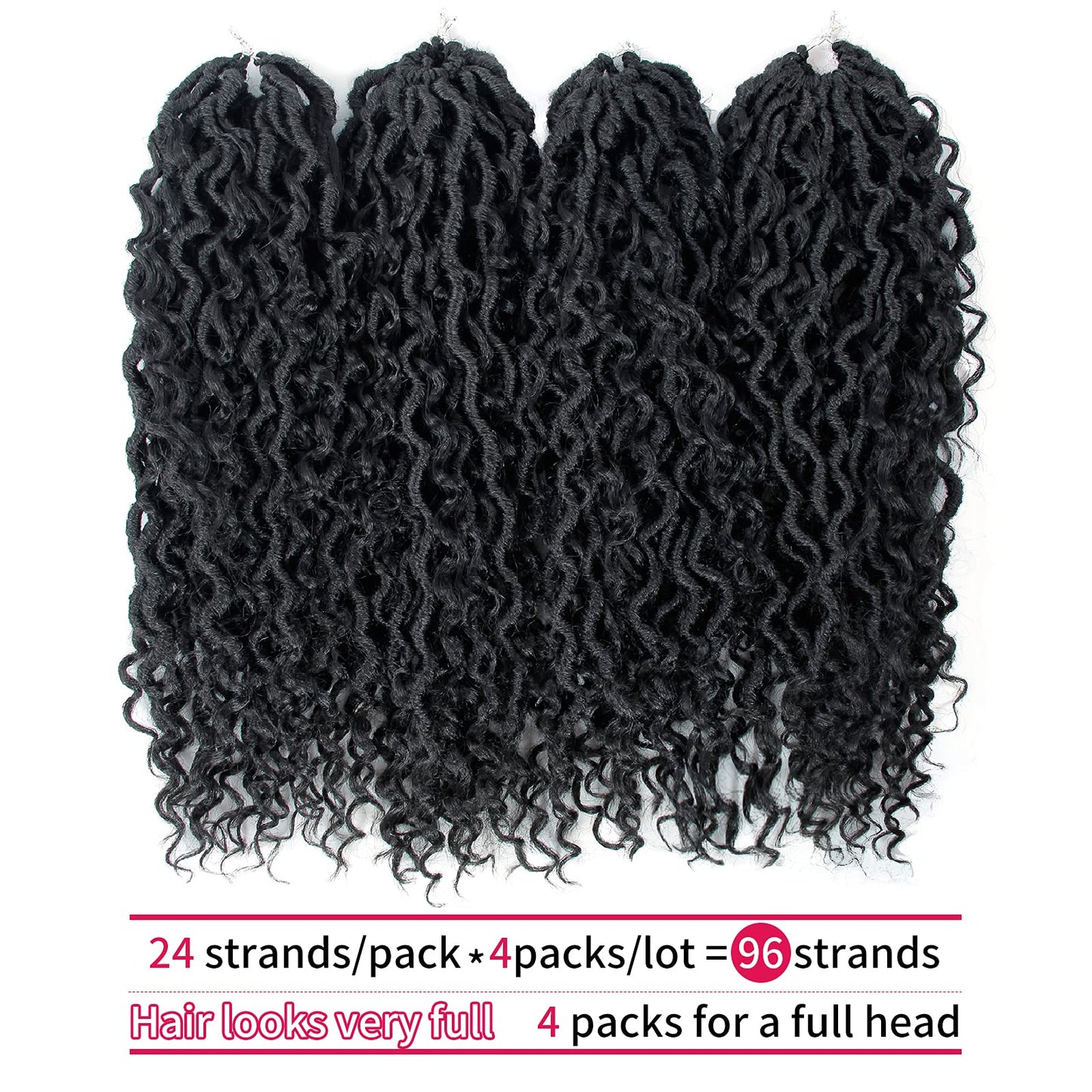 New Goddess Locs Crochet Hair Extensions 18Inch Pre-looped River Fauxs Locs Wavy Curly Fauxlocs Bohemian Crochet Braids 4Packs(1B, 18inch) …