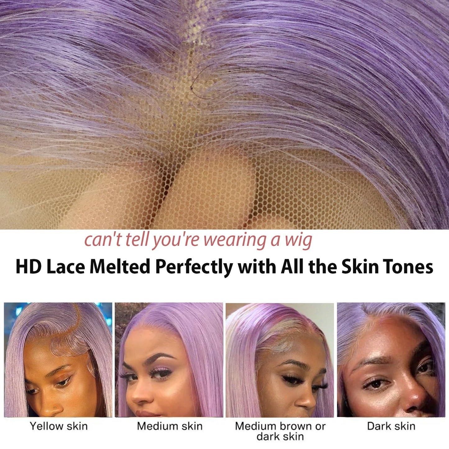 Short Human Hair Wigs Light Purple Bob Wig 13x4 Lace Frontal Wig Human Hair Straight Lilac Bob Wigs for Black Women Pre Plucked Colored HD Lace Glueless Bob Wig Human Hair 14 Inch 180% Density
