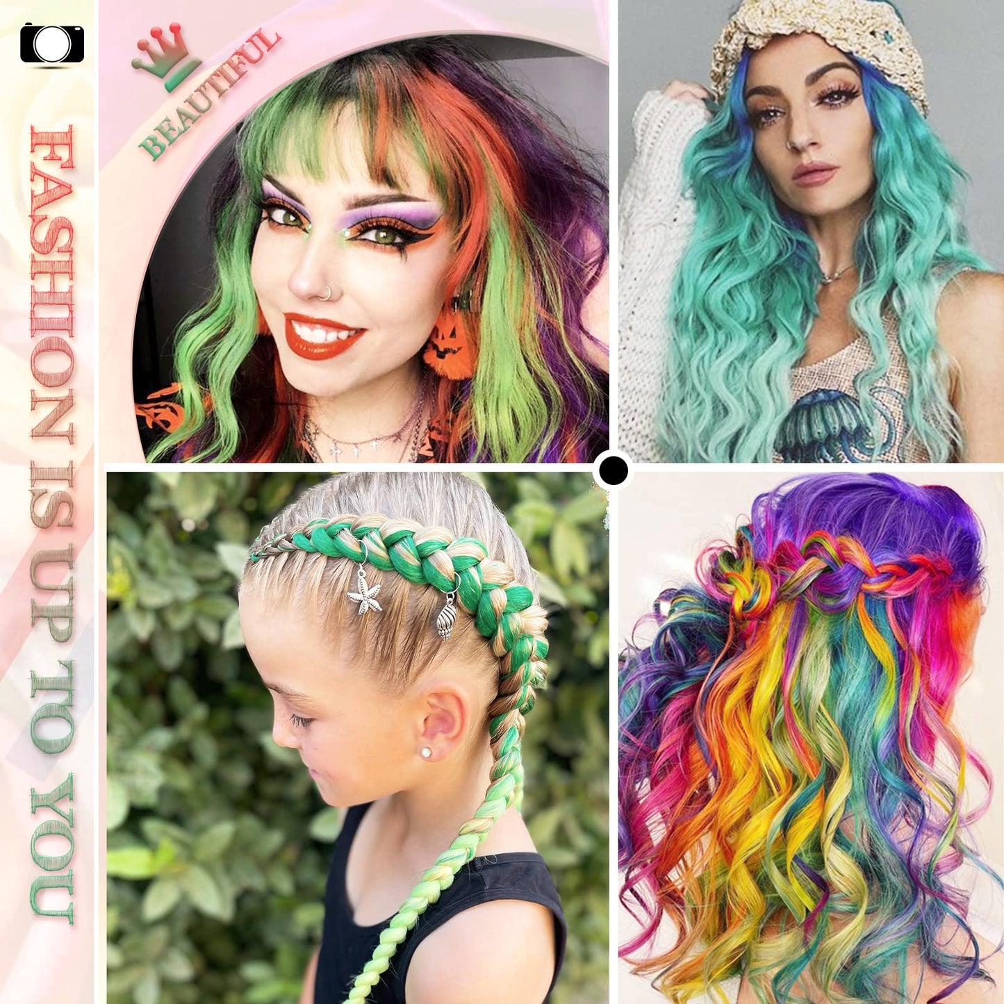 SOFEIYAN 16 Pcs Colored Party Highlights Clip in Hair Extensions 22 Inch Colorful Clip in Hair Extensions Straight Synthetic Hairpiece for Women Kids Girls Halloween Christmas Cosplay