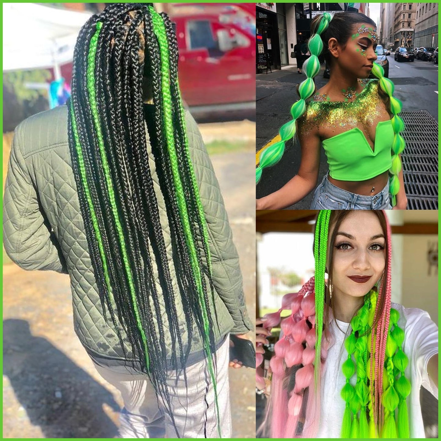 Neon Green Braiding Hair Pre Stretched 2 Packs Box Braids Hair Extensions 26 Inches Synthetic Pre Stretched Braiding Hair