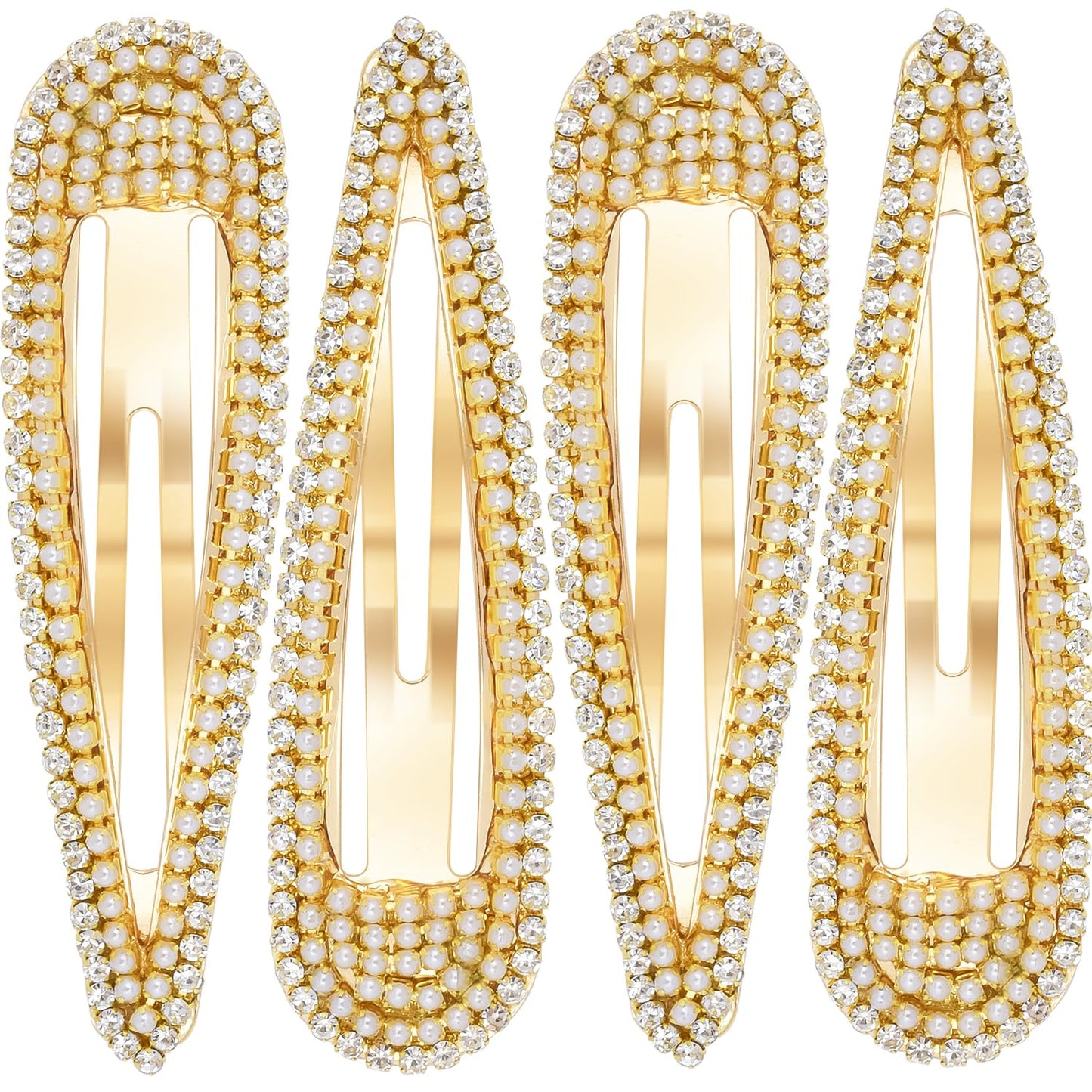 4Pcs Rhinestone Snap Hair Clips, Water Drop Crystal Snap Hair Barrettes, Glitter Shining Metal Snap Hair Clips, Glittering Hairpins Headwear Hair Accessories for Girls Women