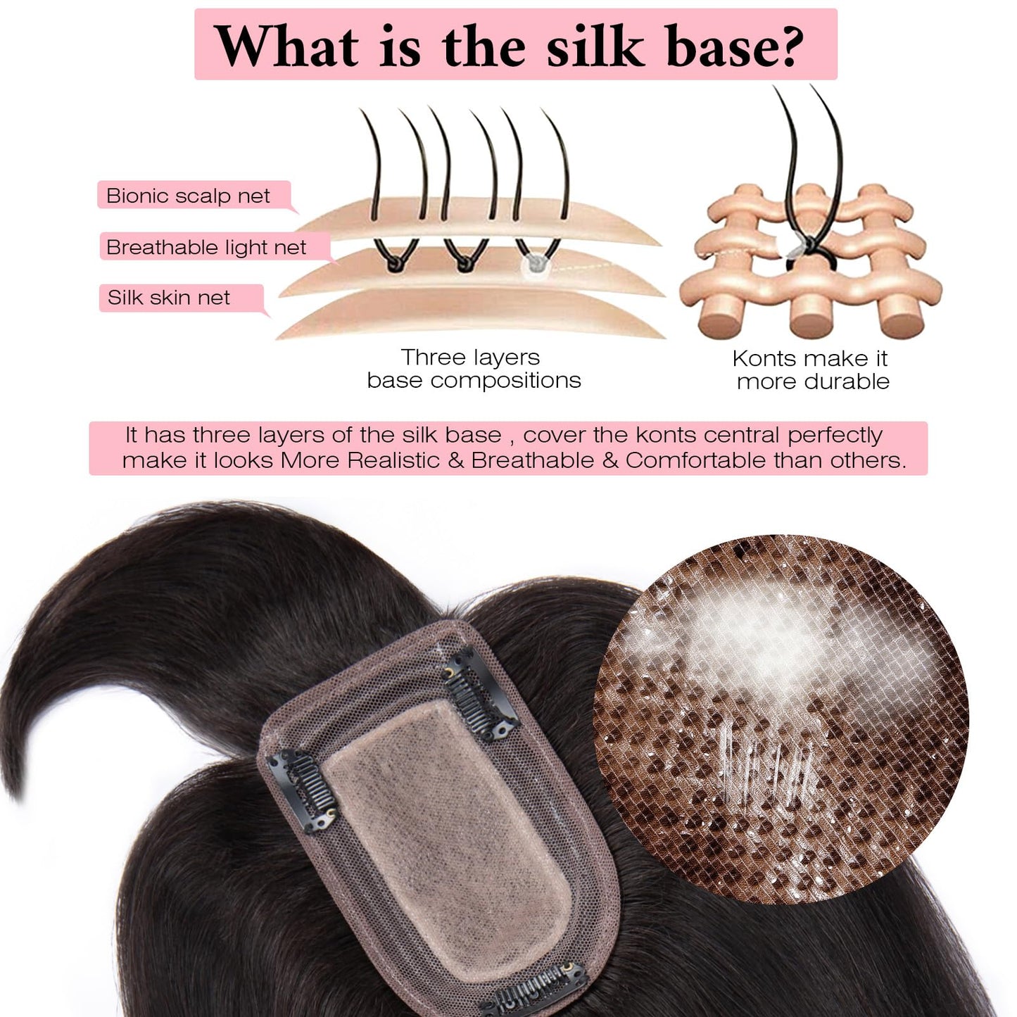 SEGO 100% Real Human Hair Toppers with Bangs,Silk Base 150% Density Clip in Topper Top 2.7”x5.1” Hair Pieces for Women with Thinning Hair/Hair Loss Cover Gray Hair