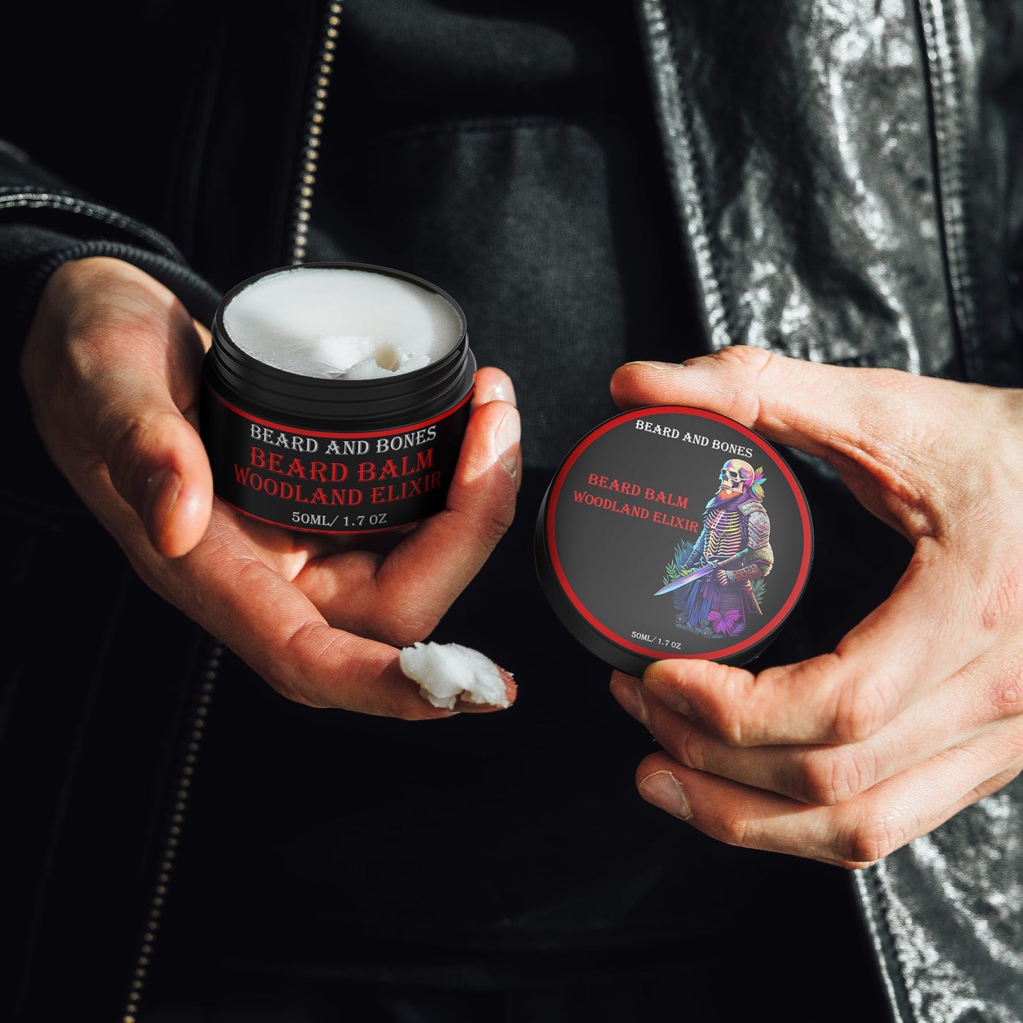 Beard and Bones 50ml Beard Balm For Men Beard Conditioner with Shea Butter, Jojoba Oil, Almond Oil | Nourishing Beard Moisturiser for Coarse Hair | Choice of 6 Scents (Woodland Elixir)