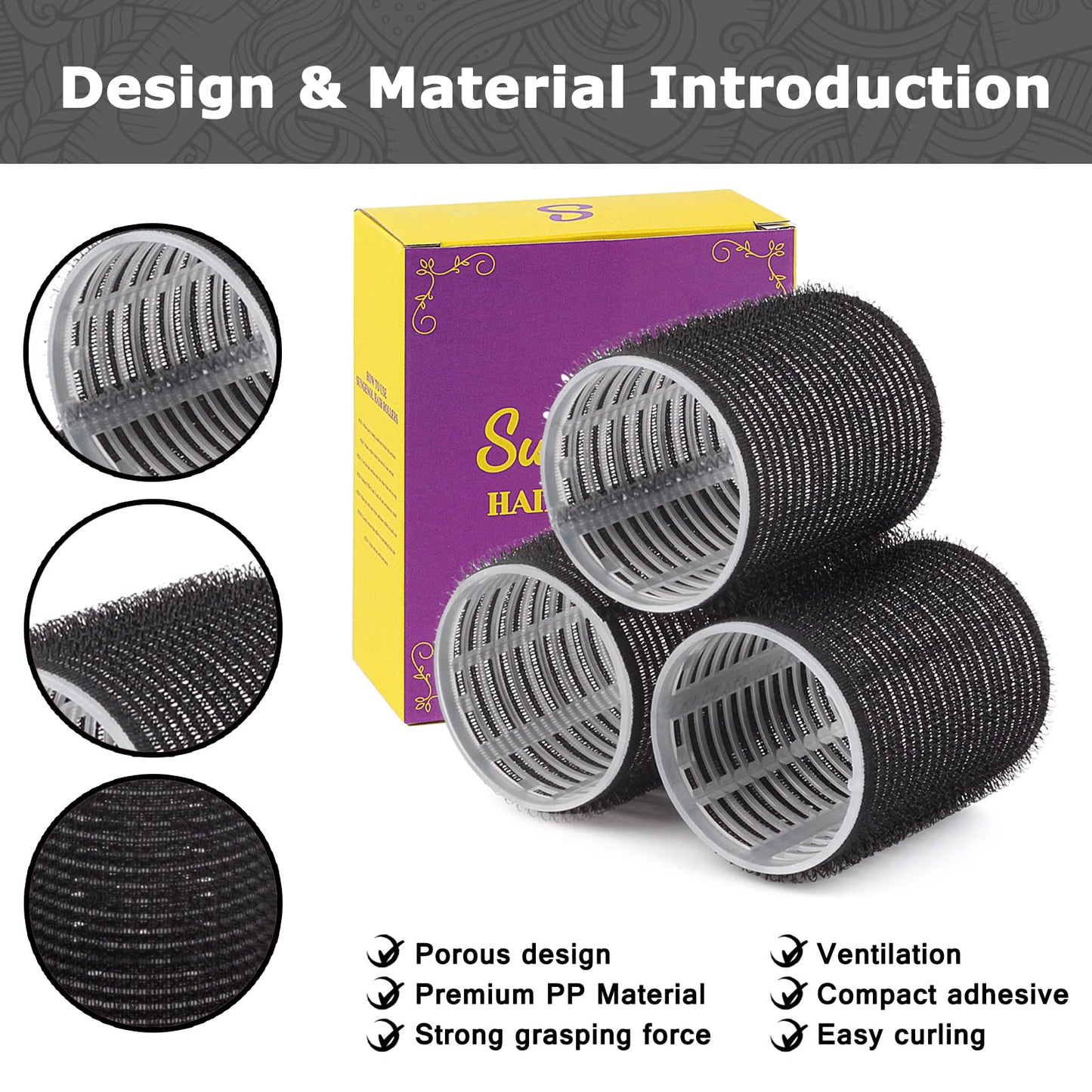 Self Grip Hair Curlers Set - Heatless Rollers for Long, Medium and Short Hair with Clips and Comb, Salon Hairdressing Tools for DIY Styling