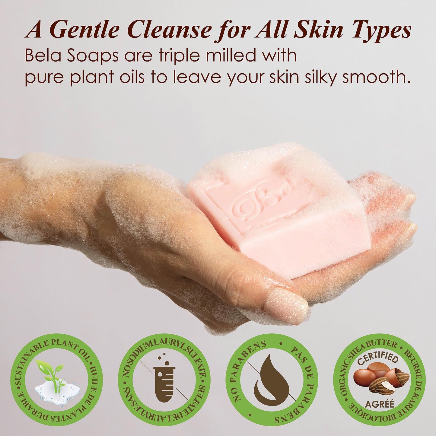 BELA - Triple Milled Pure Natural Soap Bars - Rose & Petals, 3.3 oz (Pack of 12) - Organic Shea Butter - Rich Creamy Lather - Triple French Milled - Long Lasting - Made in Australia