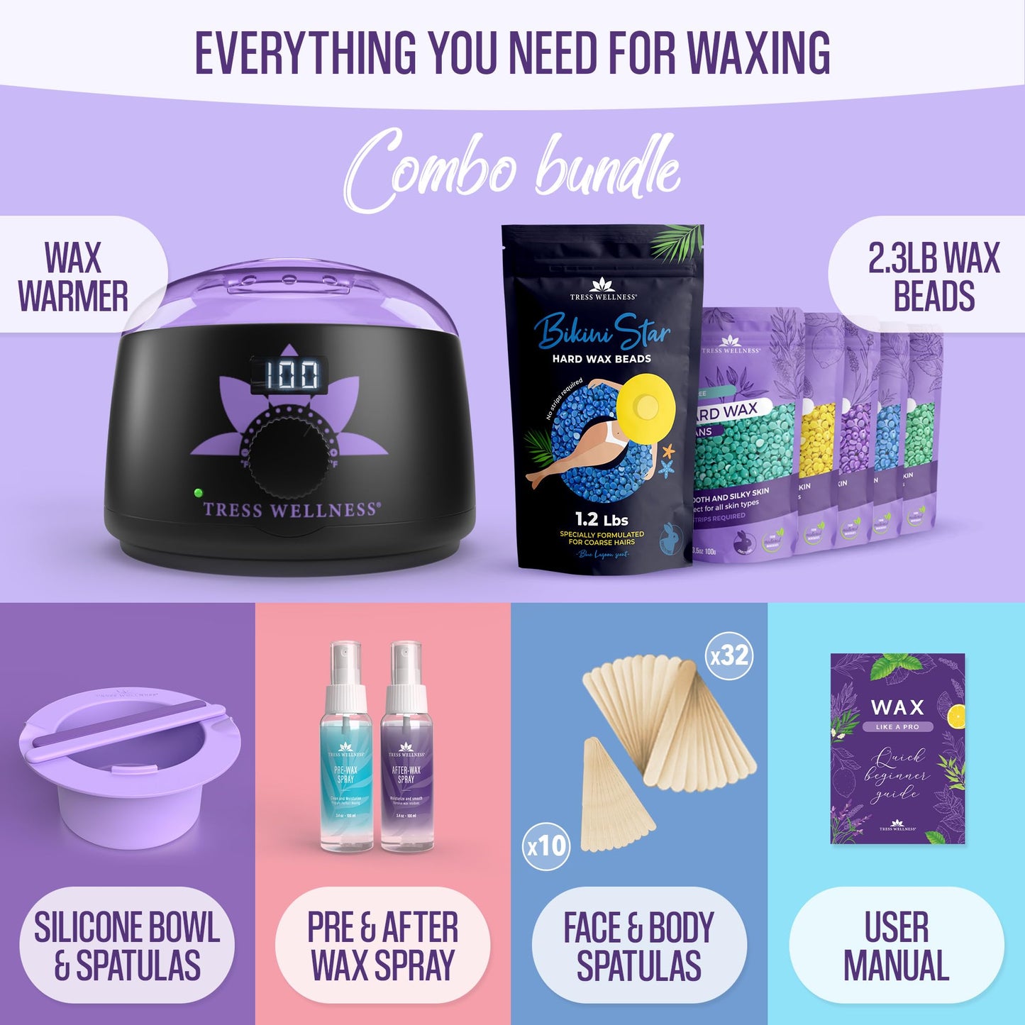 Tress Wellness Wax Warmer Kit with Silicone Wax Melting Bowl and Bikini Wax