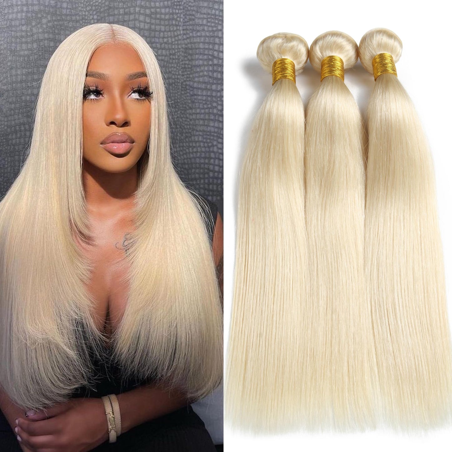 613 Bundles Human Hair 3Bundles/set #613 Light Blonde Color Real Human Hair Bundles Extensions 3Bundles Can Be Full Head Blonde Bundles (10 12 14 Inch)