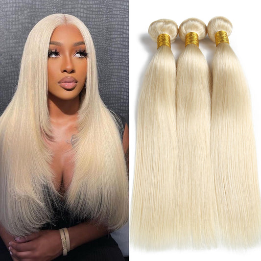 613 Bundles Human Hair 3Bundles/set #613 Light Blonde Color Real Human Hair Bundles Extensions 3Bundles Can Be Full Head Blonde Bundles (10 12 14 Inch)