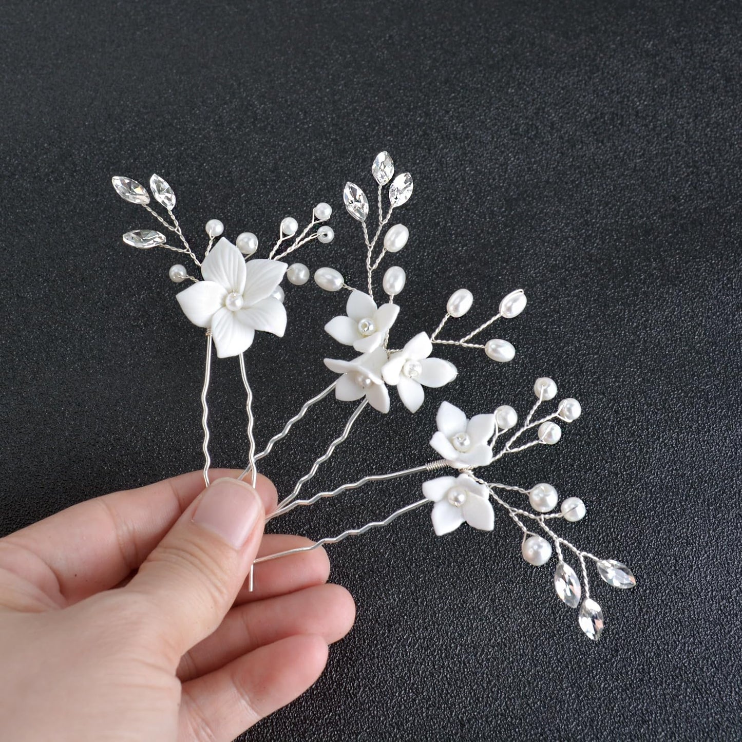 Bridal Hair Accessories, Beusoulover 3pcs Crystal Wedding Hair Pieces, Handmade Rhinestone Bridal Hair Pin for Women, Girls, Bridesmaids (white)