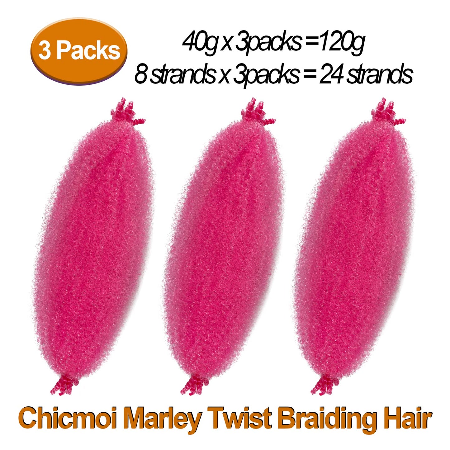 Pink Marley Hair for Kids 3 Pack Pre-Separated Spring Twist Hair for Soft Locs Hot Pink Kids Braiding Hair 16 Inch Springy Afro Twist Crochet Hair Marley Twist Braiding Hair