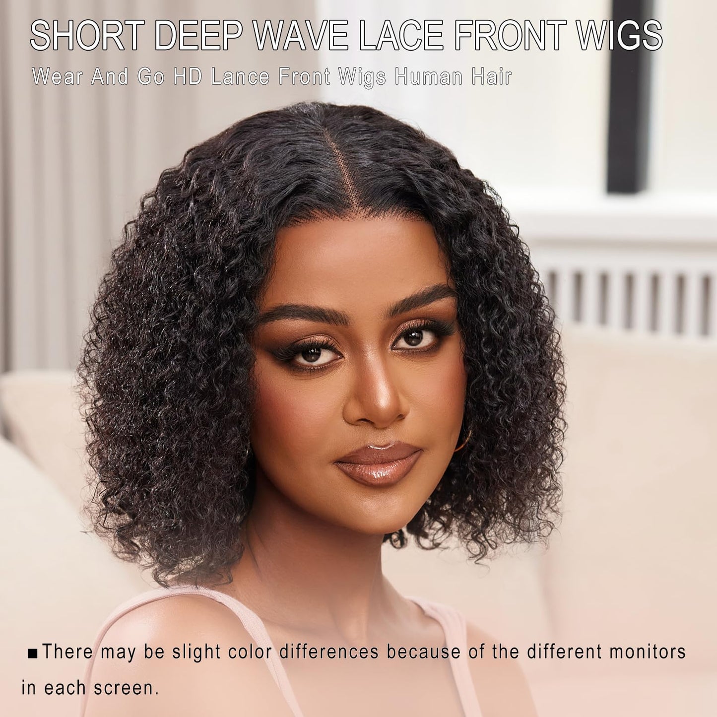 SwaaVee 5x5 Short Deep Wave Lace Front Wigs Human Hair 180 Density Deep Wave Frontal Wigs HD Lace 10 Inch Short Curly Bob Wigs for Black Women Curly Lace Front Wig 100% Human Hair