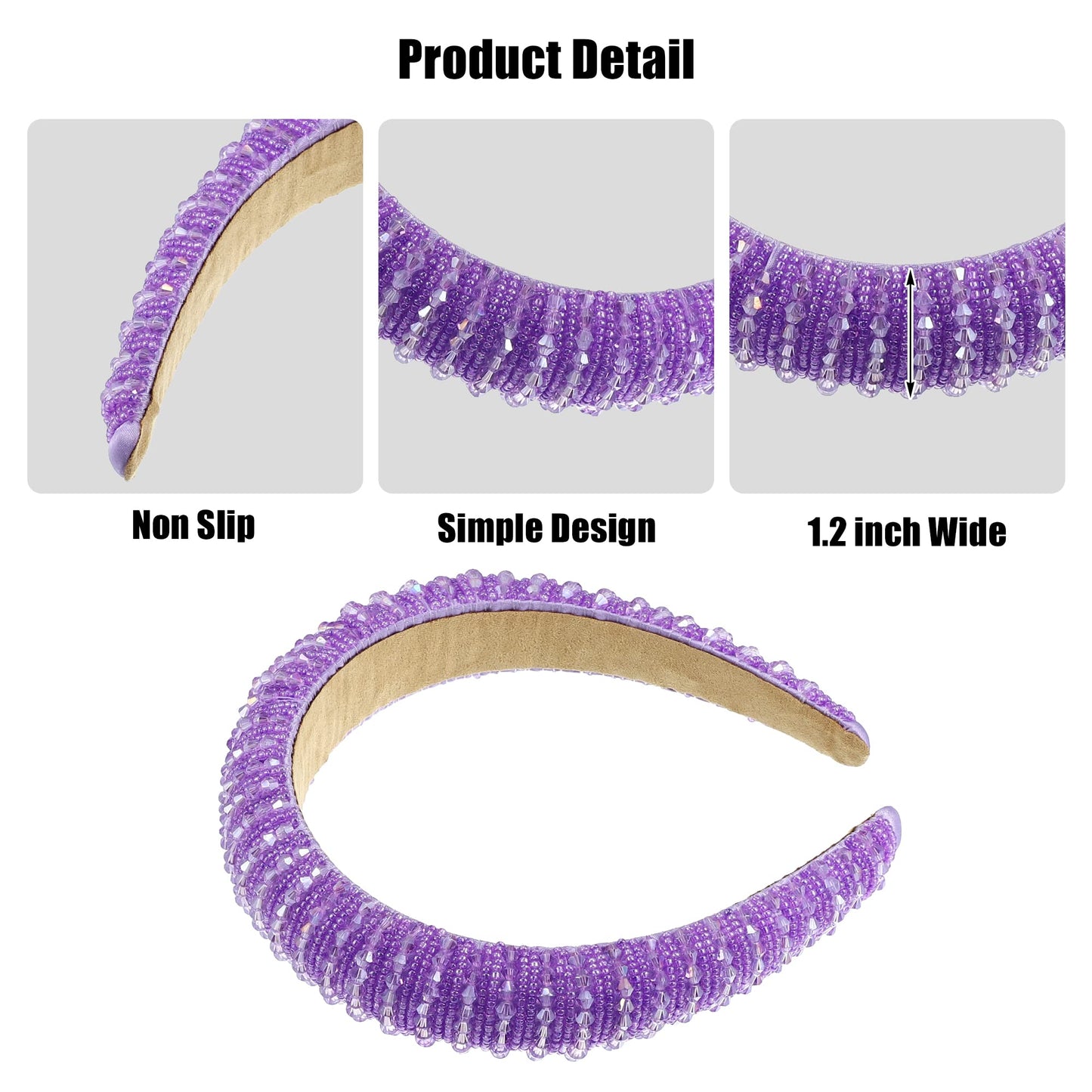 VOCOSTE Crystal Headband, Rhinestone Hairband for Women, Purple, 1.2 Inch Wide