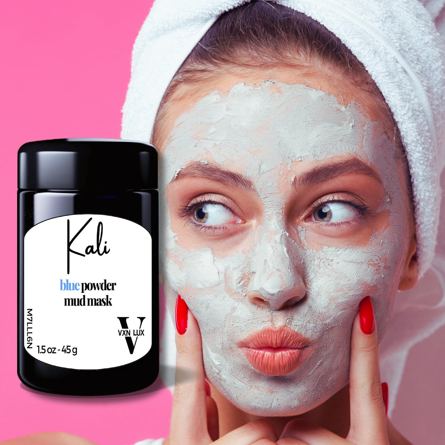 VXN LUX Kali Blue Powder Mud Mask - Vitamin-Rich Spirulina Mask - Cambrian Blue Clay, Kaolin Clay & Blue Tansy Oil - Pore Cleansing Mask & Acne Face Mask - 45g
