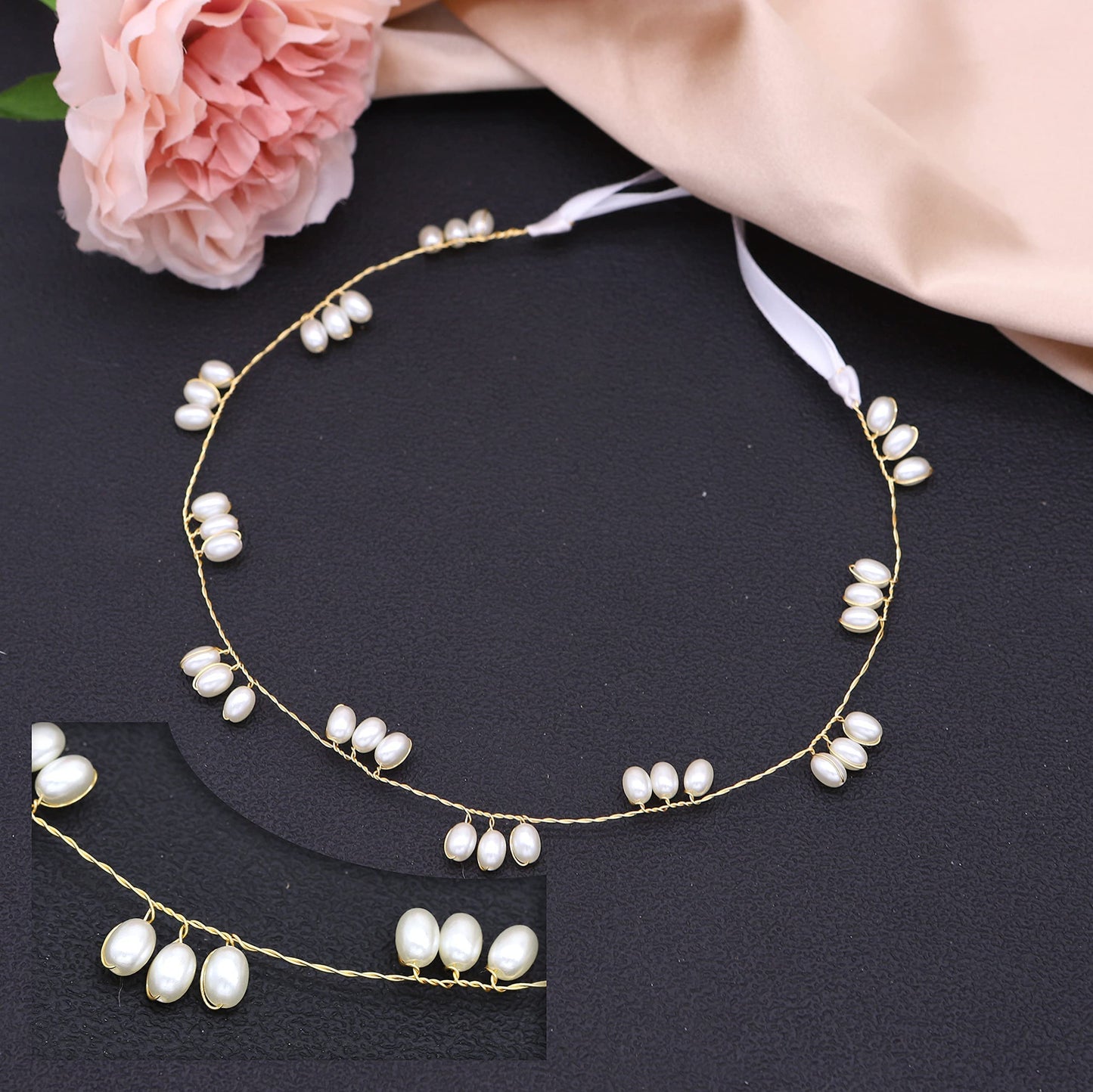 Braveamor Bridal Headpiece Headband Wedding Hair Vine with Pearls Bridal Headpiece Wedding Hair Accessories for Brides Bridesmaids Flower Girls (4 Pack)(Pattern 1-Gold)