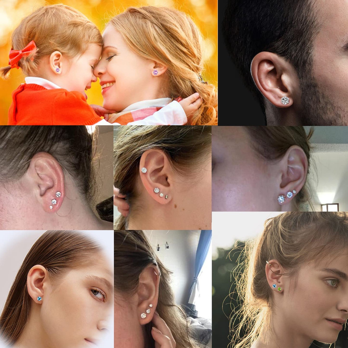 Orglace Ear Piercing Kit Disposable Self Ear Piercing Kit Safety 4 Pack Ear Piercing Gun Kit Tool with 5mm Earring Studs