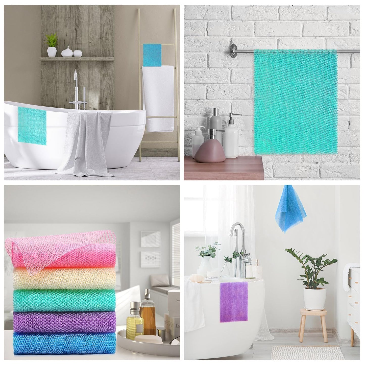 UJFQBH 6 Pieces African Bath Sponge African Net Long Net Bath Sponge Exfoliating Shower Body Scrubber Back Scrubber Skin Smoother,Great for Daily Use (Purple, Purple, Pink, Orange, Blue, Green)