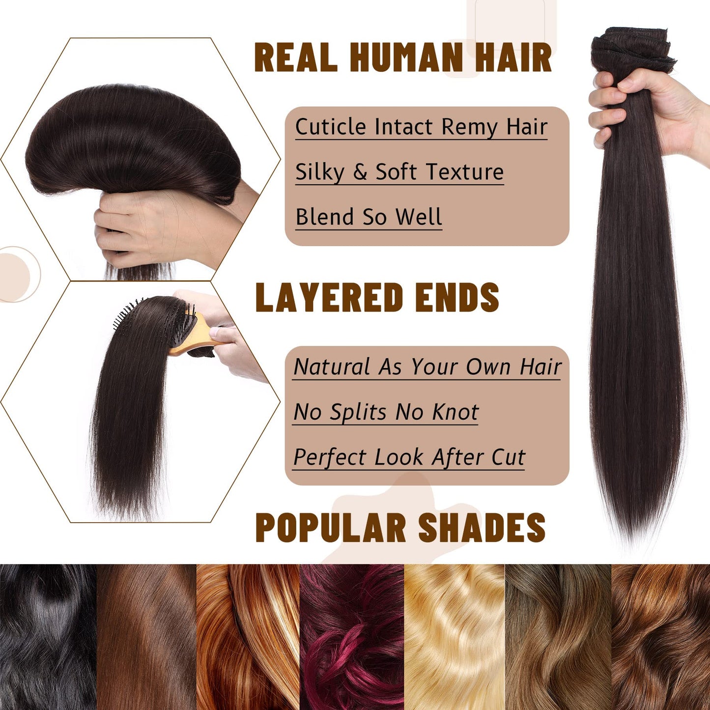 S-noilite Clip in Hair Extensions Real Human Hair Dark Brown Human Hair Extensions Clip Ins 18 Inch 8pcs 140g Straight Real Hair Extensions Clip in Human Hair Double Weft #2