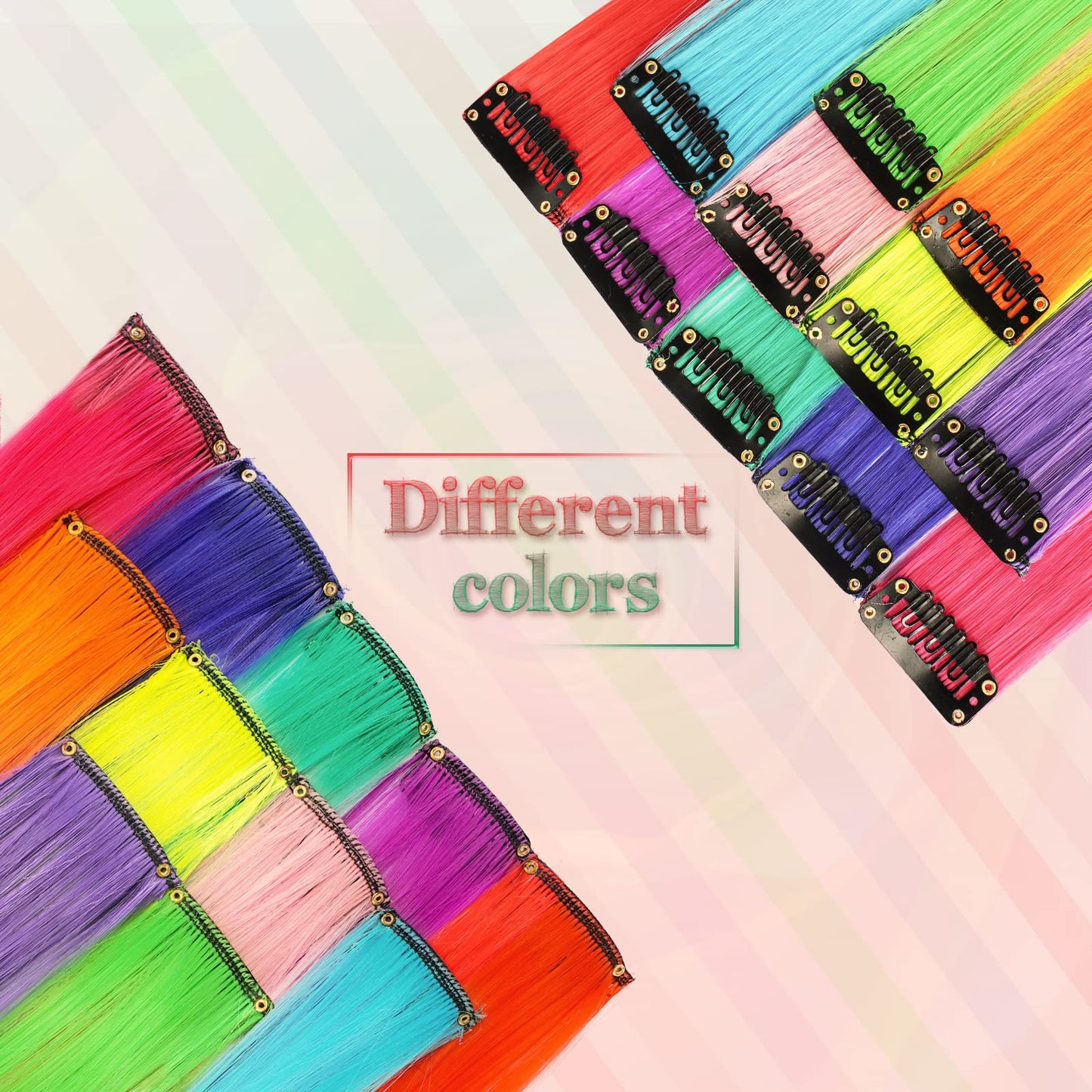 SOFEIYAN 16 Pcs Colored Party Highlights Clip in Hair Extensions 22 Inch Colorful Clip in Hair Extensions Straight Synthetic Hairpiece for Women Kids Girls Halloween Christmas Cosplay