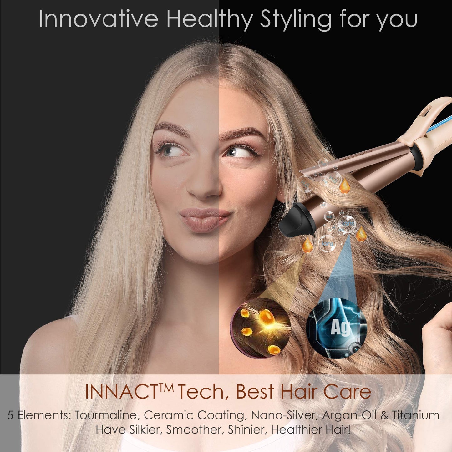 NITION Hair Dryer with Diffuser and 1 1⁄4 inch Argan Oil Curling Iron Set