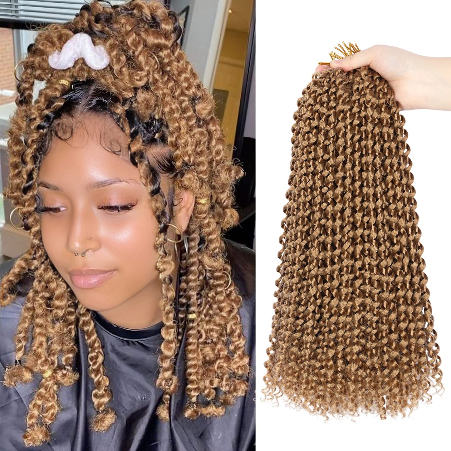 Ubeleco Blonde Passion Twist Hair,10 Inch Water Wave Crochet Hair For Women Short Passion Twist Crochet Hair Passion Twists Braiding Hair Curly Braiding Hair Extensions (10 Inch (Pack of 7), #27)