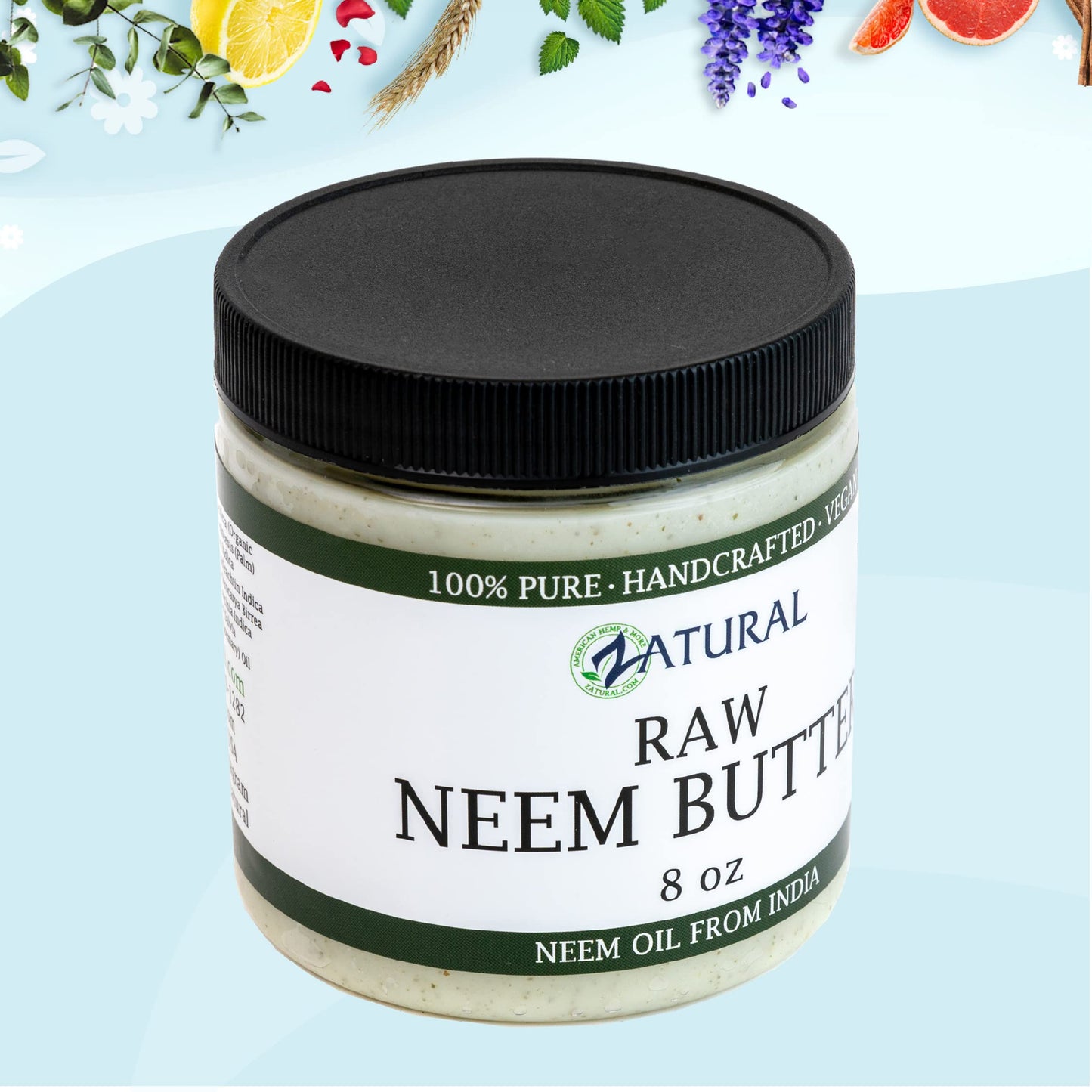 Organic Neem Butter-Coconut Oil, Neem Oil, Neem Leaf, Marula Oil, Kokum Butter, Rosemary, For Sensitive Skin, Itchy Skin, 4 Pack, 8 oz. Jars