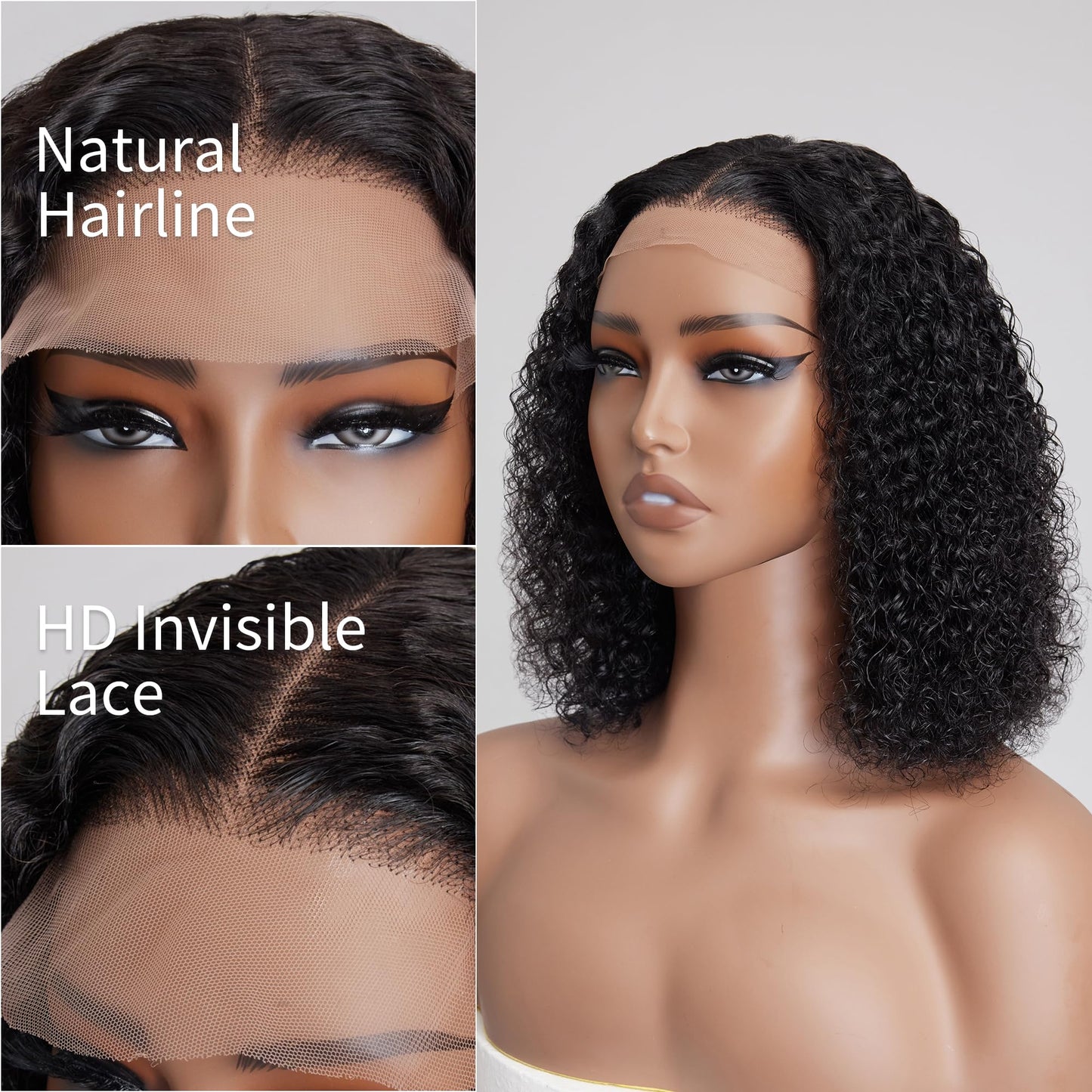 SwaaVee 5x5 Short Deep Wave Lace Front Wigs Human Hair 180 Density Deep Wave Frontal Wigs HD Lace 10 Inch Short Curly Bob Wigs for Black Women Curly Lace Front Wig 100% Human Hair