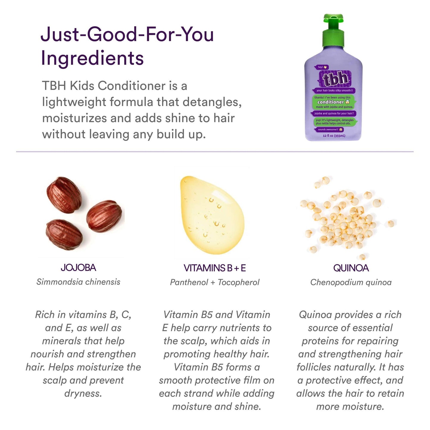 TBH Teen & Kids Conditioner- Lightweight and Detangling Hydrating Hair Conditioner for Dry, Oily, Fine, Curly, and All Hair Types - Tween and Kids Hair Conditioner - Sulfate, Paraben Free - 12 oz
