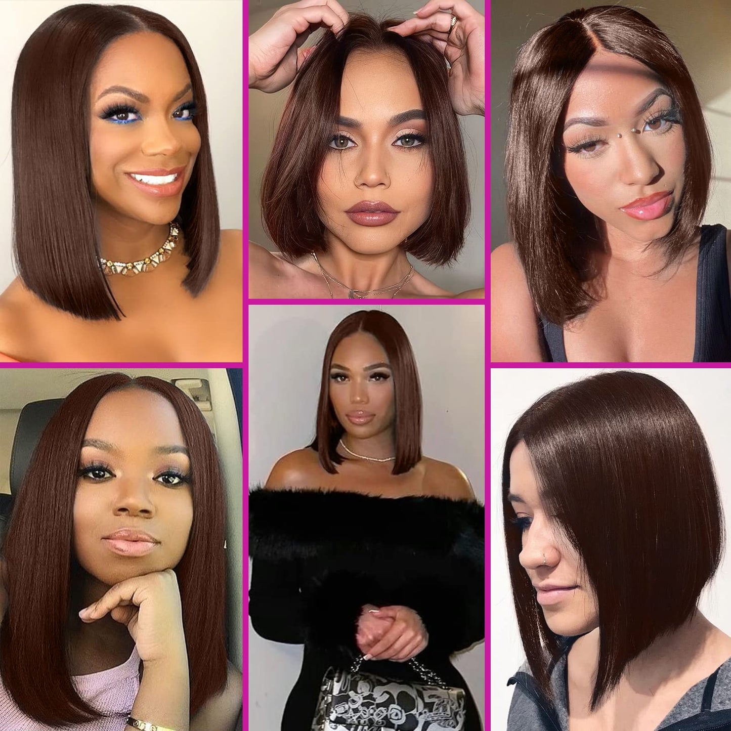 Bob Human Hair Wigs Short Straight Lace Front Wigs Cut Brown Short Curly Human Hair Wigs 180% Density Lace Front Wigs for Black Women Human Hair Plucked Pre Plucked With Baby Hair (4#, 14inch)