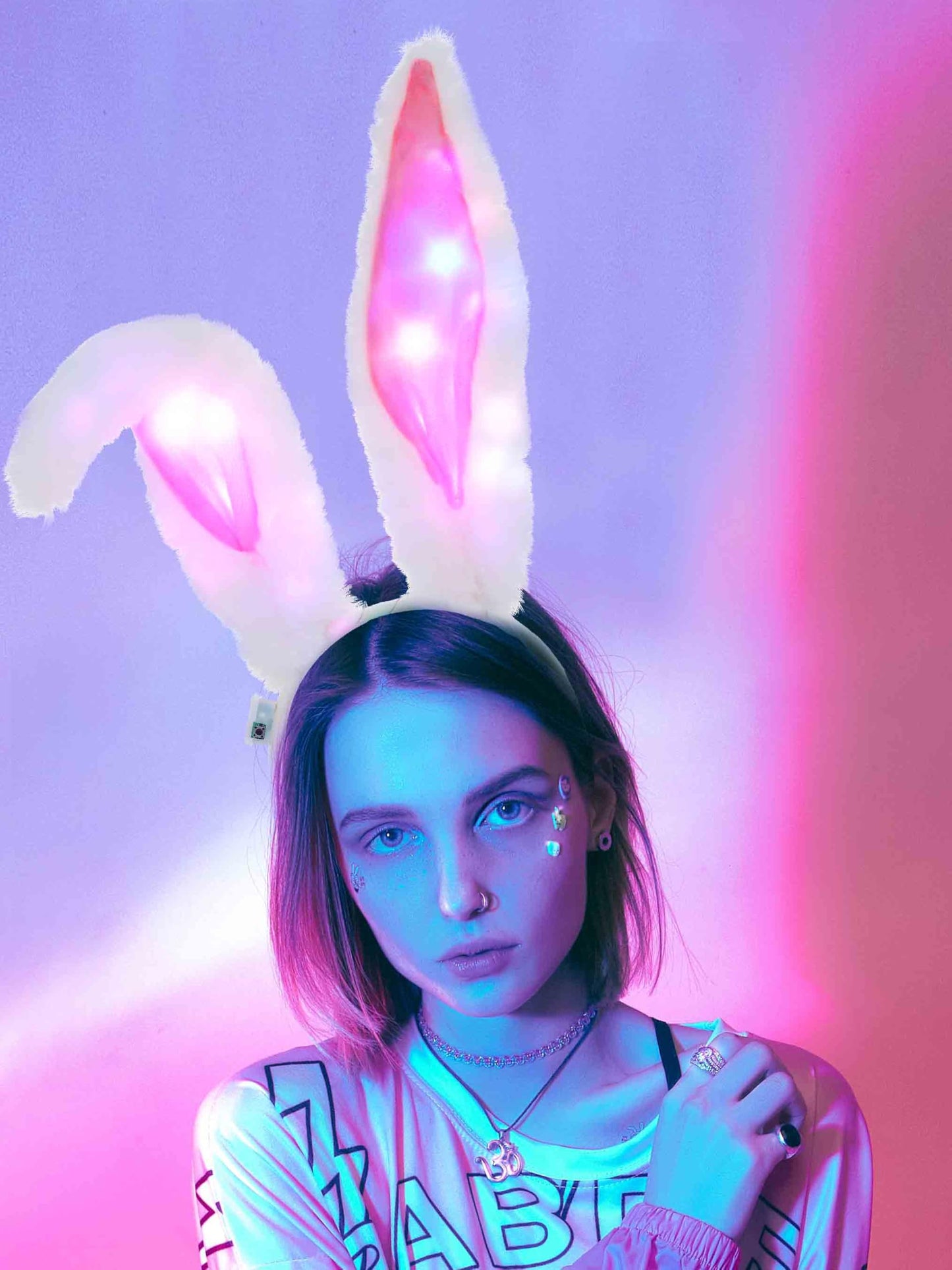 Uranian Light Up Bunny Ears Headbands White Rabbit Ears Hair Band Led Bunny Headband Flashing Furry Ears Headwear Cosplay Party Costume Hair Accessories for Women and Girls