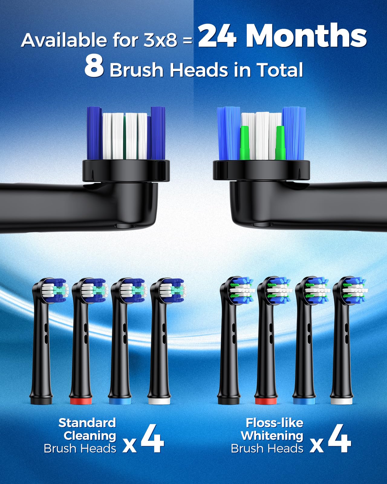 TEETHEORY Rotating Electric Toothbrush for Adults with 8 Brush Heads (2 Types), 4 Modes Deep Clean Electric Toothbrush with Rechargeable Power and 2 Min Smart Timer (1- Black, p1)