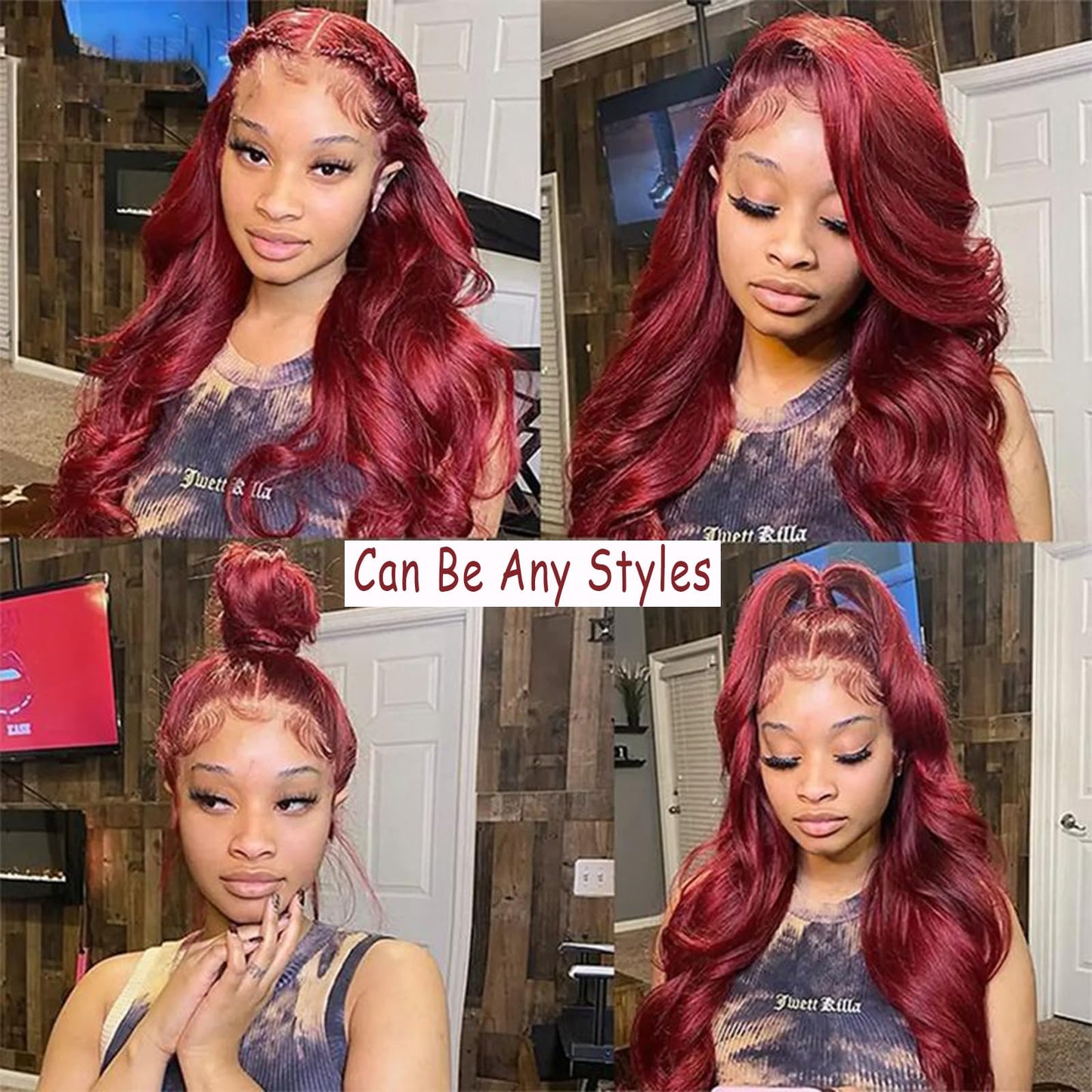 99j Burgundy Lace Front Wigs Human Hair 13x4 HD Lace Front Wigs Human Hair Pre Plucked Body Wave Glueless Frontal Wigs Human Hair 180% Density Wine Red Colored Human Hair Wigs For Women 20 Inch
