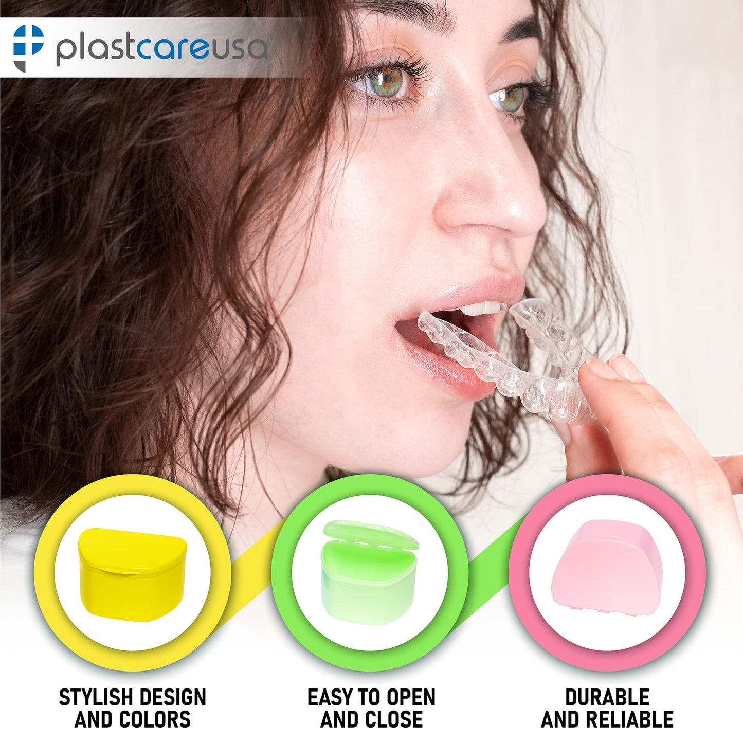 PlastCare USA Green Denture Cases Pack of 5 - Dental Box For Artificial Teeth, Mouth Guard, Night Guard, Gum Shields, Retainer - Denture Bath Container for Women and Men - Travel Denture Cup