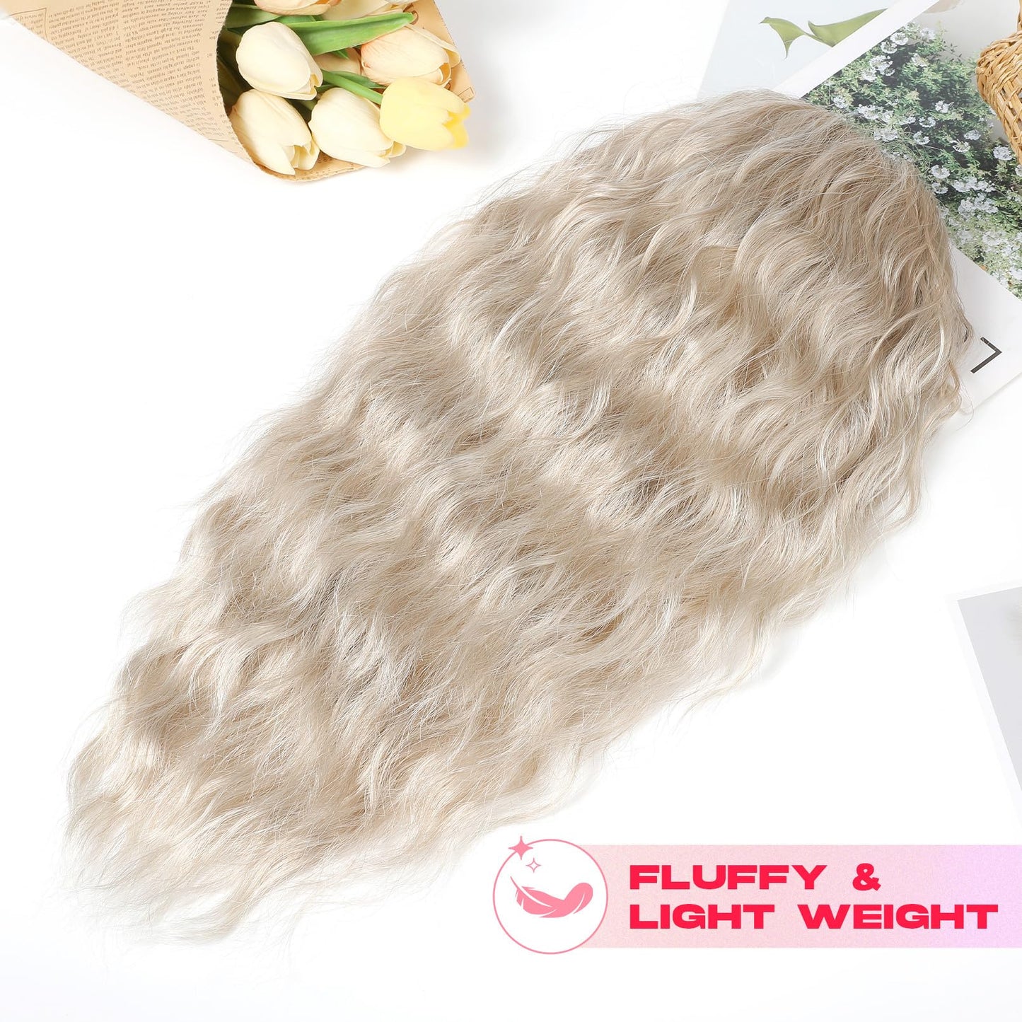 NTYNTY Ponytail Extension, 18" Super Lightweight Drawstring Ponytail Hair Extensions Natural Soft Synthetic Wavy Curly Pony Tail Hair Pieces for Women - Golden Blonde