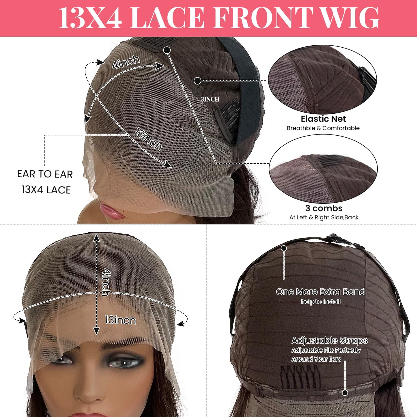 Brown Bob Lace Front Wigs Human Hair for Women 13x4 HD Lace Frontal Straight Bob #4 Medium Brown Middle Part Bob Wig 12 Inch Lace Front Human Hair Pre Plucked Hairline with Baby Hair Brazilian Bob Wig