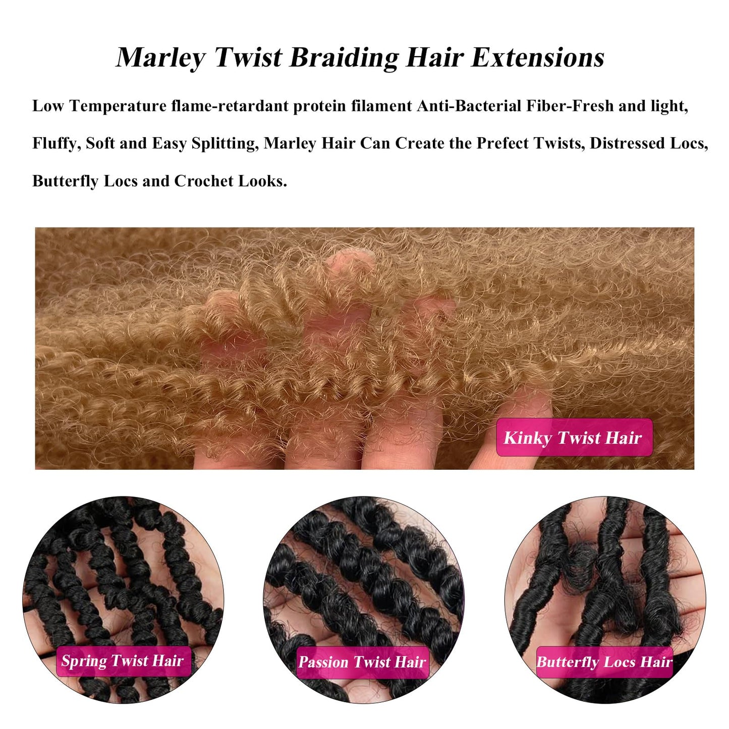27 Blonde Spring Twist Marley Hair for Faux Locs Afro Cuban Twist Hair 24 Inch Marley Twist Braiding Hair Spring Twist Crochet Hair Springy Afro Kinky Twist Hair Jamaican Twist Braid Hair for Women