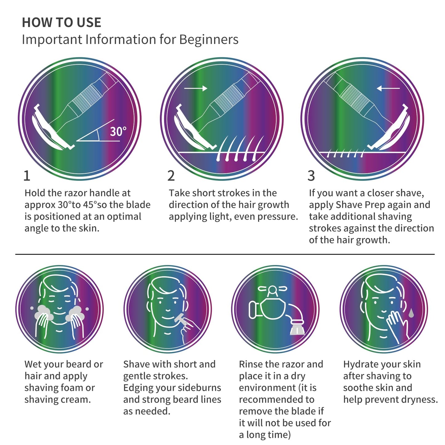 Safety Razor for Women and Men, Single Blade Razors for Men and Women, Reusable Metal Razors, with 10 Platinum Coated Safety Razor Blades, Face Razors for Men Shaving, Sustainable, Rainbow